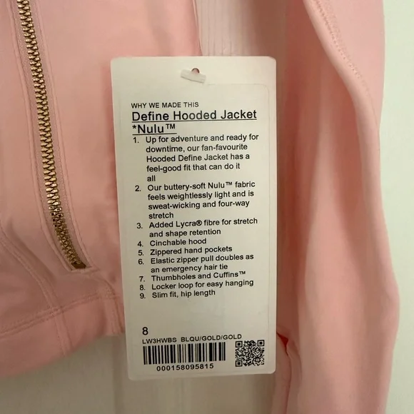 NWT Lululemon Pink Define Hooded Jacket Nulu Blush Quartz Gold Zip Size 8 - Picture 4 of 5